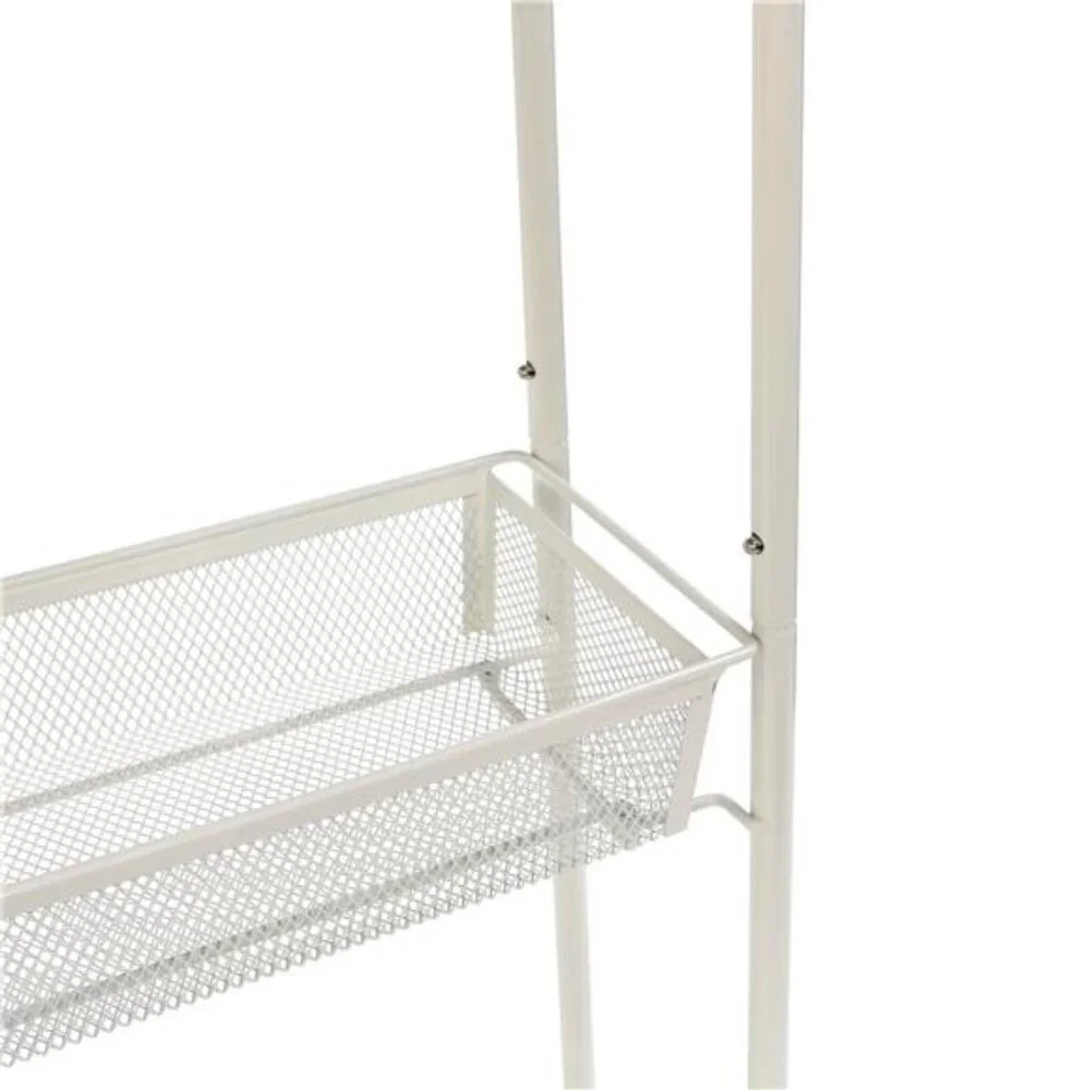 Slim 3-Tier Rolling Bathroom Storage Cart with Hooks, White